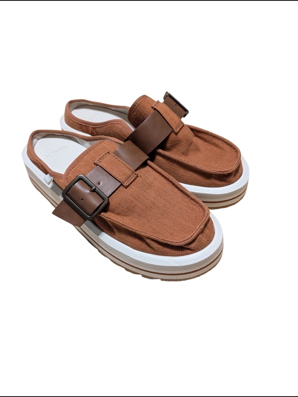 Sanuk Women's Tan Slip On Loafers Buckle Accent - Picture 4 of 9